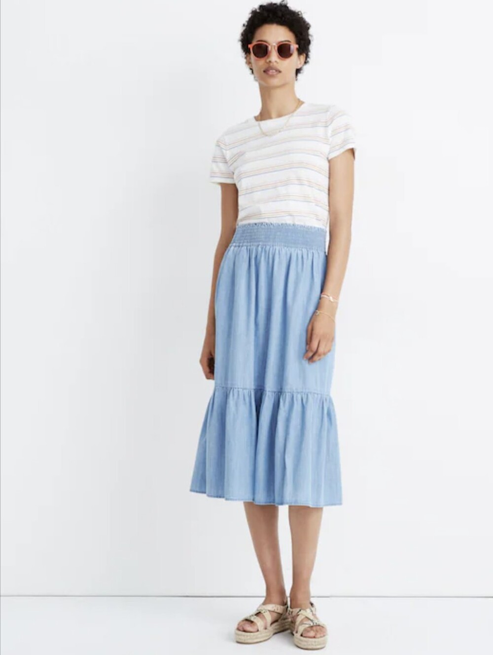 Madewell Light Blue Tiered Midi Skirt